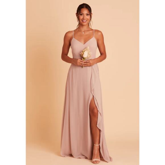 Birdy Grey Dresses & Skirts - Birdy Grey Theresa Ruffle Front Split Maxi Dress Size S Small Taupe